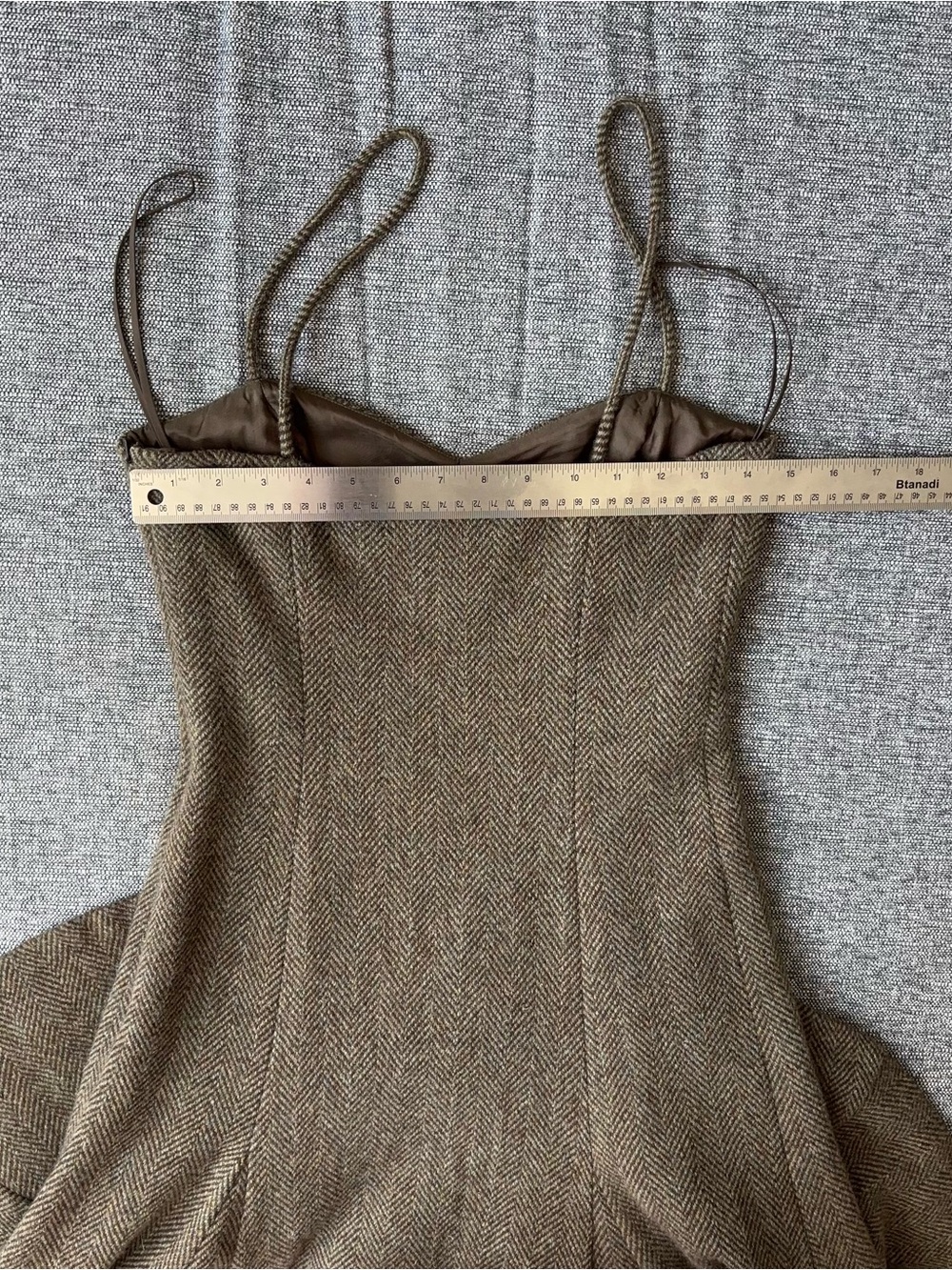 Vintage Ralph Lauren 100% Wool Herringbone Tweed Slip Dress Size 2 Blue Label - Picture 13 of 14
